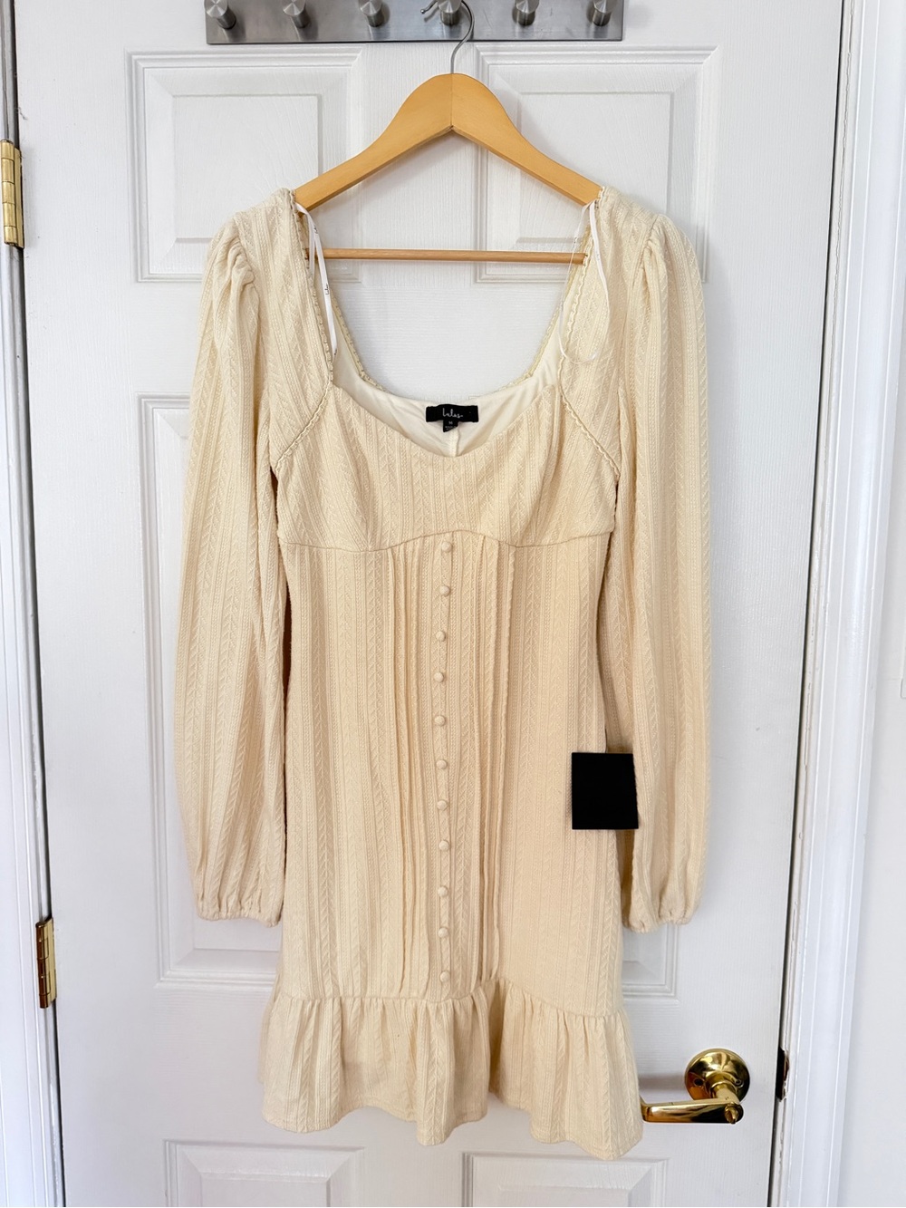Lulus Cream Long-Sleeve Ruffle Hem Dress